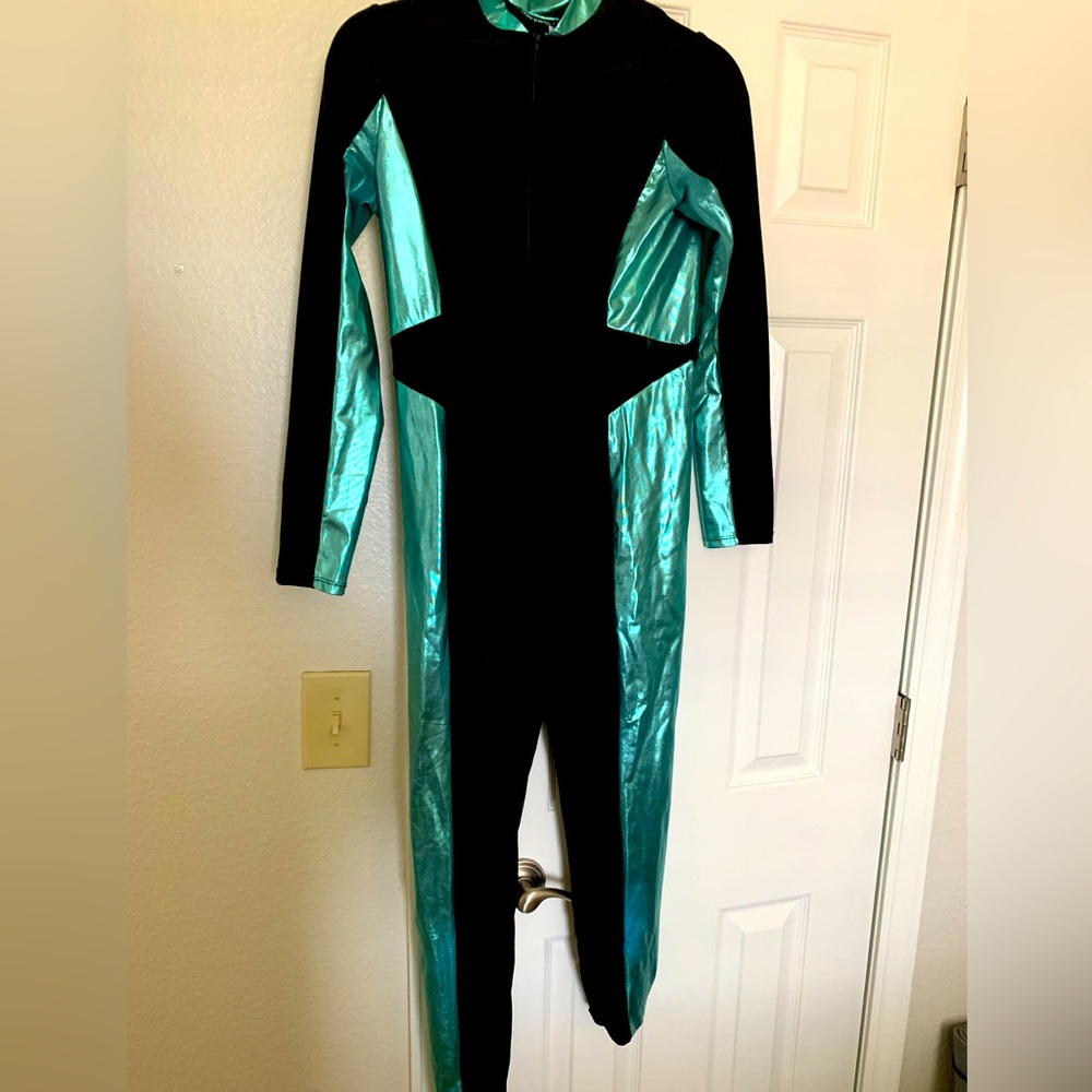 Black and turquoise green unitard bodysuit dance costume